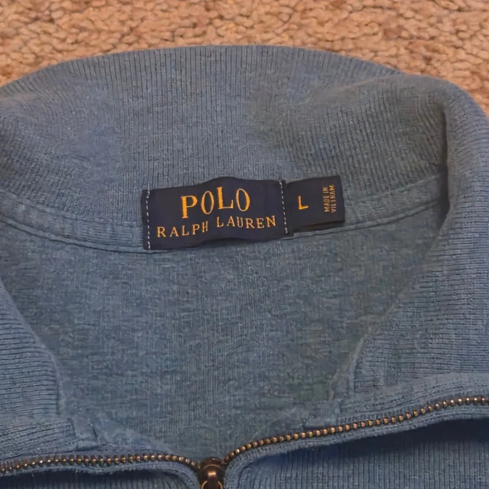 Polo Ralph Lauren Mens Large Blue Heather Quarter Zip Pullover Sweater Stain